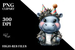 Energetic Baby Hippo with Party Hat PNG Product Image 2
