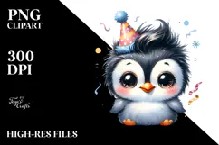 Cute Baby Penguin with Party Hat PNG Product Image 2