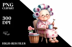 Old Lady Sitting on Chair with Mug | Clipart Product Image 3