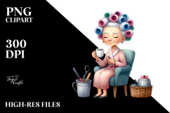 Old Lady Sitting on Chair with Mug | Clipart Product Image 2
