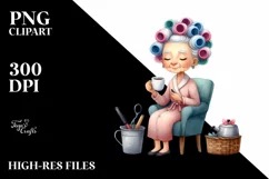 Old Lady Sitting on Chair with Mug | Clipart Product Image 1