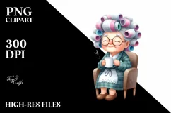 Old Lady Sitting on Chair with Mug | Clipart Product Image 3