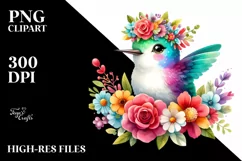 Cute Cartoon Style Watercolor Hummingbird Flower Crown Product Image 3