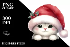 Watercolor Cat with Santa Hat, Transparent PNG Product Image 3