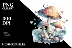 Mystical Celestial Mushroom Watercolor Splash PNG Product Image 1