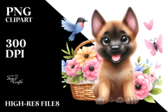 Baby Cartoon Malinois with Big Eyes, Watercolor PNG Product Image 2