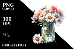 Watercolor Jar Filled with Daisy | Clipart Product Image 2