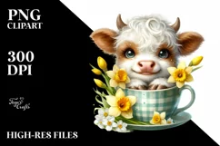Cute Highland Cow with Narcissus in Cup | Sublimation | Product Image 1