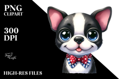 Cute Cartoon Boston Terrier with Big Eyes, Watercolor PNG Product Image 2