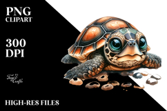 Baby Turtle with Big Eyes, Digital Watercolor PNG Product Image 2
