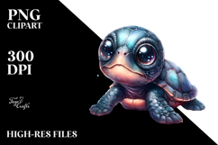Baby Turtle with Big Eyes, Digital Watercolor PNG Product Image 2