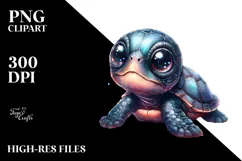 Baby Turtle with Big Eyes, Digital Watercolor PNG Product Image 2