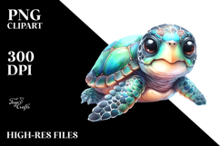 Baby Turtle with Big Eyes, Digital Watercolor PNG Product Image 2