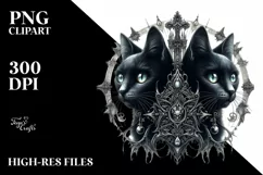Detailed Gothic Cat Sticker Sublimation Clipart Product Image 1