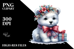 Adorned Baby Polar Bear with Big Eyes, Digital Watercolor Product Image 2
