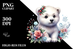 Adorned Baby Polar Bear with Big Eyes, Digital Watercolor Product Image 2