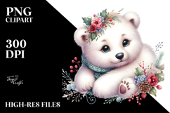 Adorned Baby Polar Bear with Big Eyes, Digital Watercolor Product Image 2