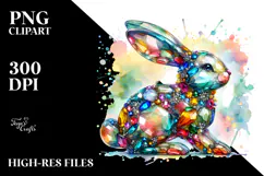 Colorful Bunny on Splashy Background, PNG Product Image 2