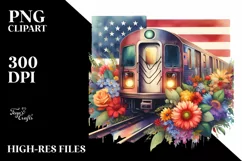 Vintage Train USA Flag | Sublimation Clipart Product Image 1