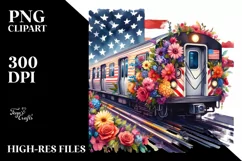 Vintage Subway Train USA Flag Watercolor Clipart Product Image 1