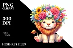 Cute Cartoon-Style Watercolor Lion Sitting Product Image 1