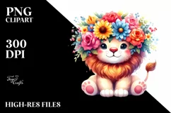 Cute Cartoon Style Watercolor Lion Flower Crown Product Image 1