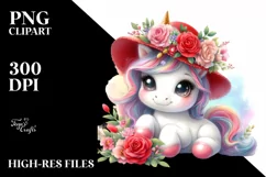 Watercolor Baby Unicorn Red Hat | Sublimation Clipart Product Image 3