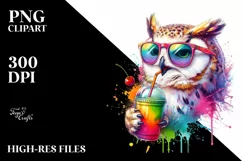 Owl Drinking Sipping Colorful Drink Clipart Product Image 3