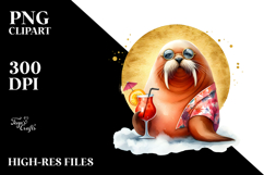 Funky Walruses in Beachwear, Gold Foil Circle PNG Product Image 2