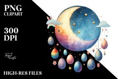 Colorful Digital Moon with Easter Eggs PNG Product Image 2