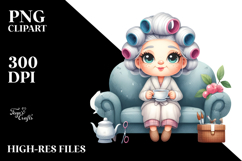 Old Lady Sitting on Couch with Tea Cup | Clipart Product Image 2