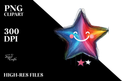 Smiling Scribbled Star with Hearts PNG Product Image 2