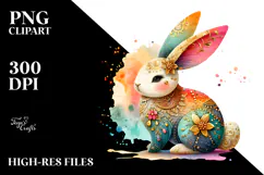 Colorful Wooden Bunny PNG Product Image 2