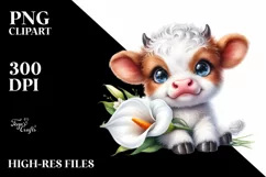 Cute Highland Cow with Calla Lily | Sublimation | Clipart Product Image 1