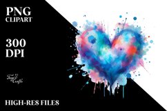 Colorful Watercolor Blue Paintbrush Heart PNG Product Image 2