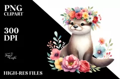 Cute Cartoon Style Watercolor Otter Flower Crown Product Image 3
