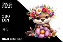 Cute Cartoon Style Watercolor Otter Flower Crown Product Image 1
