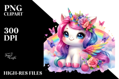 Cute Baby Unicorn with Floral Wreath PNG Product Image 2