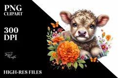 Cute Highland Cow with Marigold Floral Ornament | Product Image 3
