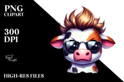 Funny Cow with Cool Hair PNG Product Image 2