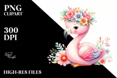 Flamingo with Flower Crown | Clipart Product Image 1