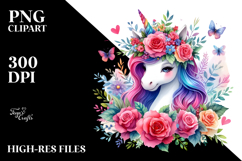 Cute Unicorn with Floral Wreath PNG Product Image 2