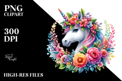 Cute Unicorn with Floral Wreath PNG Product Image 2