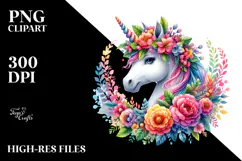Cute Unicorn with Floral Wreath PNG Product Image 2