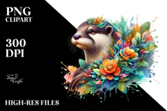 Vibrant Otter with Flowers PNG Product Image 2