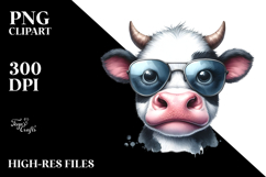 Funny Baby Cow with Funny Sunglasses PNG Product Image 2