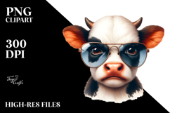 Funny Baby Cow with Funny Sunglasses PNG Product Image 2