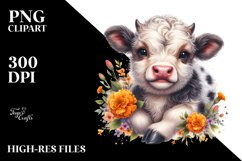 Cute Highland Cow with Marigold Floral Ornament | Product Image 3