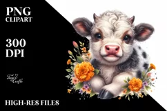 Cute Highland Cow with Marigold Floral Ornament | Product Image 3