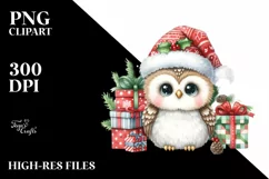 Whimsical Owl with Santa Hat, Transparent PNG Product Image 1